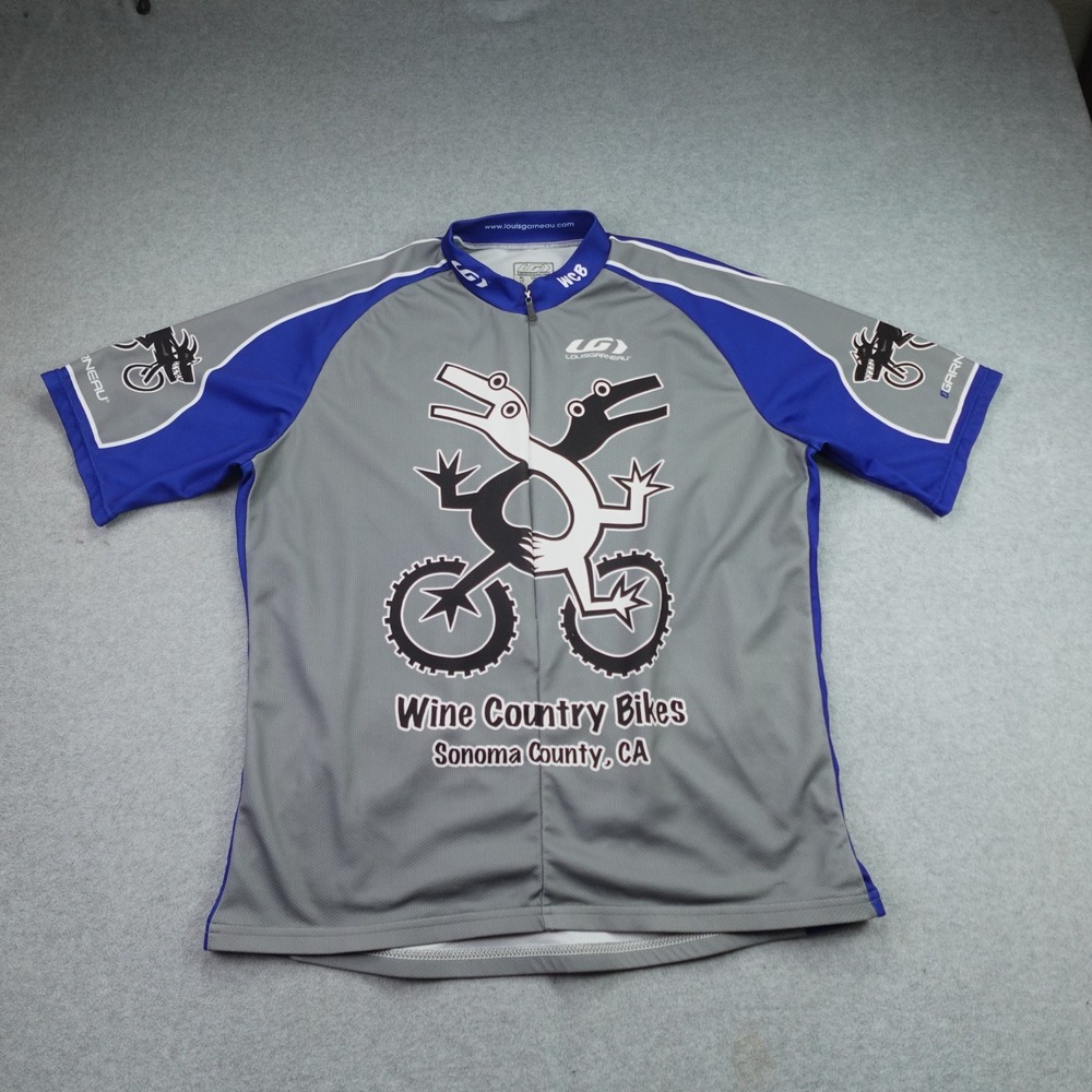 Louis Garneau Cycling Jersey Mens XL Gray Blue Wine Country Bikes Graphic Shirt